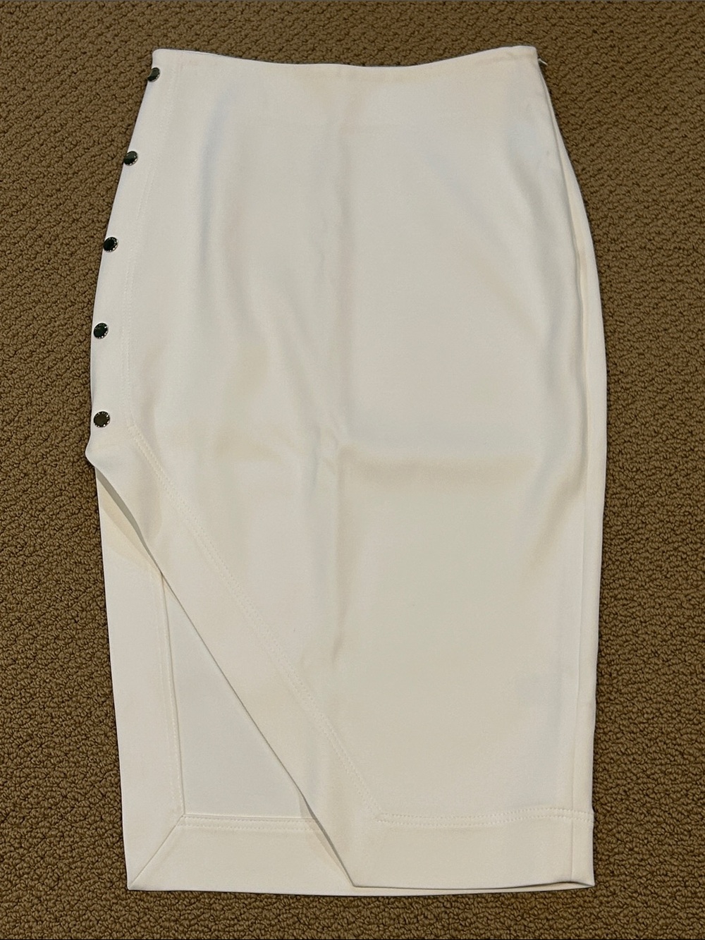Ted Baker Yazmina Ecru Side Button Up Midi Pencil Skirt Small Asymmetrical Hem